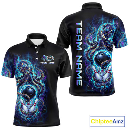 Custom Turquoise Flame Octopus Bowling Jersey for Men Bowling Team Shirts Polo & 1/4 Zip HNT506
