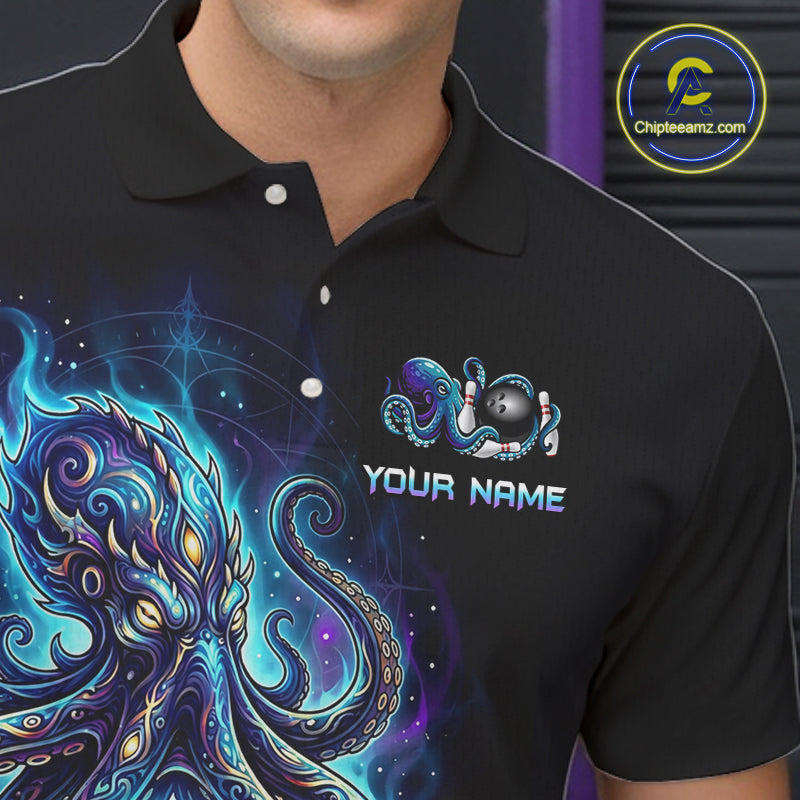 Custom Turquoise Flame Octopus Bowling Jersey for Men Bowling Team Shirts Polo & 1/4 Zip HNT506