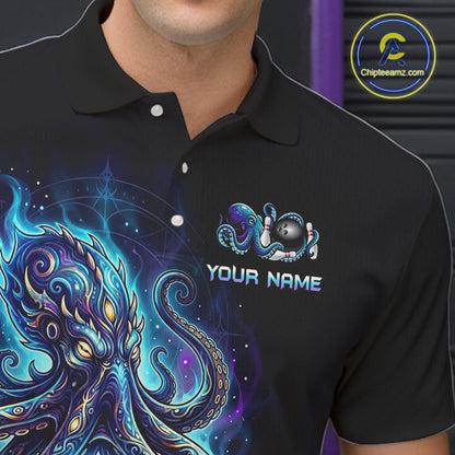 Custom Turquoise Flame Octopus Bowling Jersey for Men Bowling Team Shirts Polo & 1/4 Zip HNT506