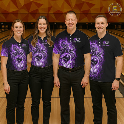 Custom Purple Flame Octopus Bowling Jersey for Men Bowling Team Shirts Polo & 1/4 Zip HNT506