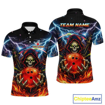 Custom Thunder Flame Grim Reaper Bowling Jersey for Men Bowling Team Shirts Polo & 1/4 Zip HNT507