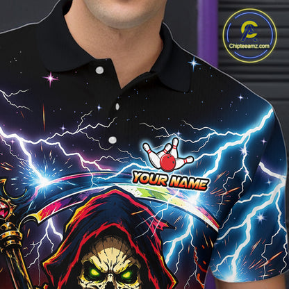 Custom Thunder Flame Grim Reaper Bowling Jersey for Men Bowling Team Shirts Polo & 1/4 Zip HNT507