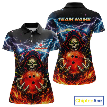 Custom Thunder Flame Grim Reaper Bowling Jersey for Women Bowling Team Shirts Polo & 1/4 Zip HNT507