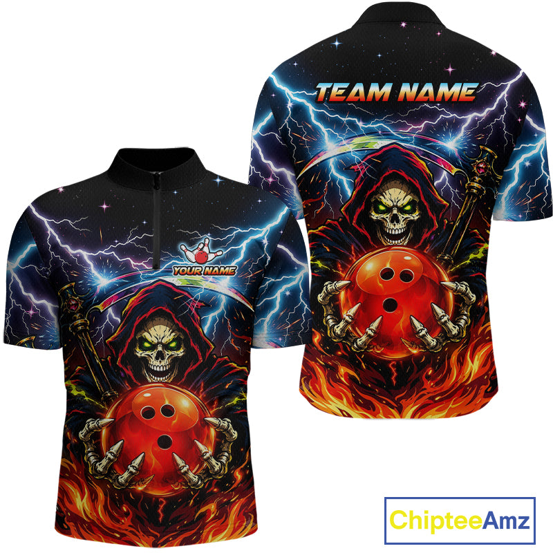 Custom Thunder Flame Grim Reaper Bowling Jersey for Men Bowling Team Shirts Polo & 1/4 Zip HNT507