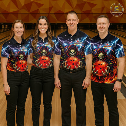 Custom Thunder Flame Grim Reaper Bowling Jersey for Men Bowling Team Shirts Polo & 1/4 Zip HNT507