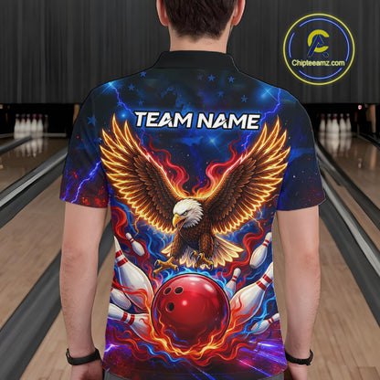Custom Red Flame Eagle Bowling Jersey for Men Bowling Team Shirts Polo & 1/4 Zip HNT511