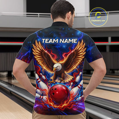 Custom Red Flame Eagle Bowling Jersey for Men Bowling Team Shirts Polo & 1/4 Zip HNT511