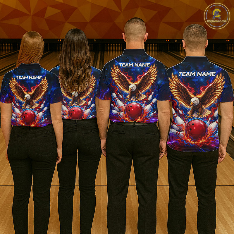 Custom Red Flame Eagle Bowling Jersey for Men Bowling Team Shirts Polo & 1/4 Zip HNT511