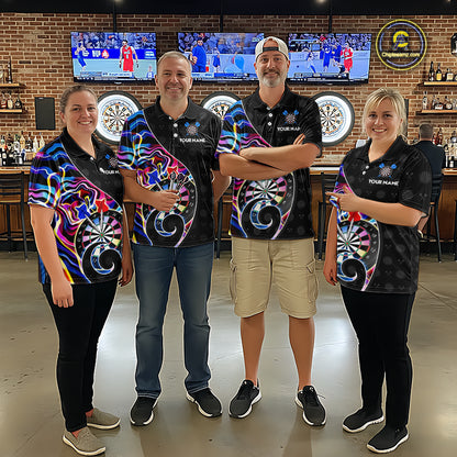 Custom Blue Neon Wave Darts Shirt for Men Darts Team Jerseys Dartboard Shirt NNT295