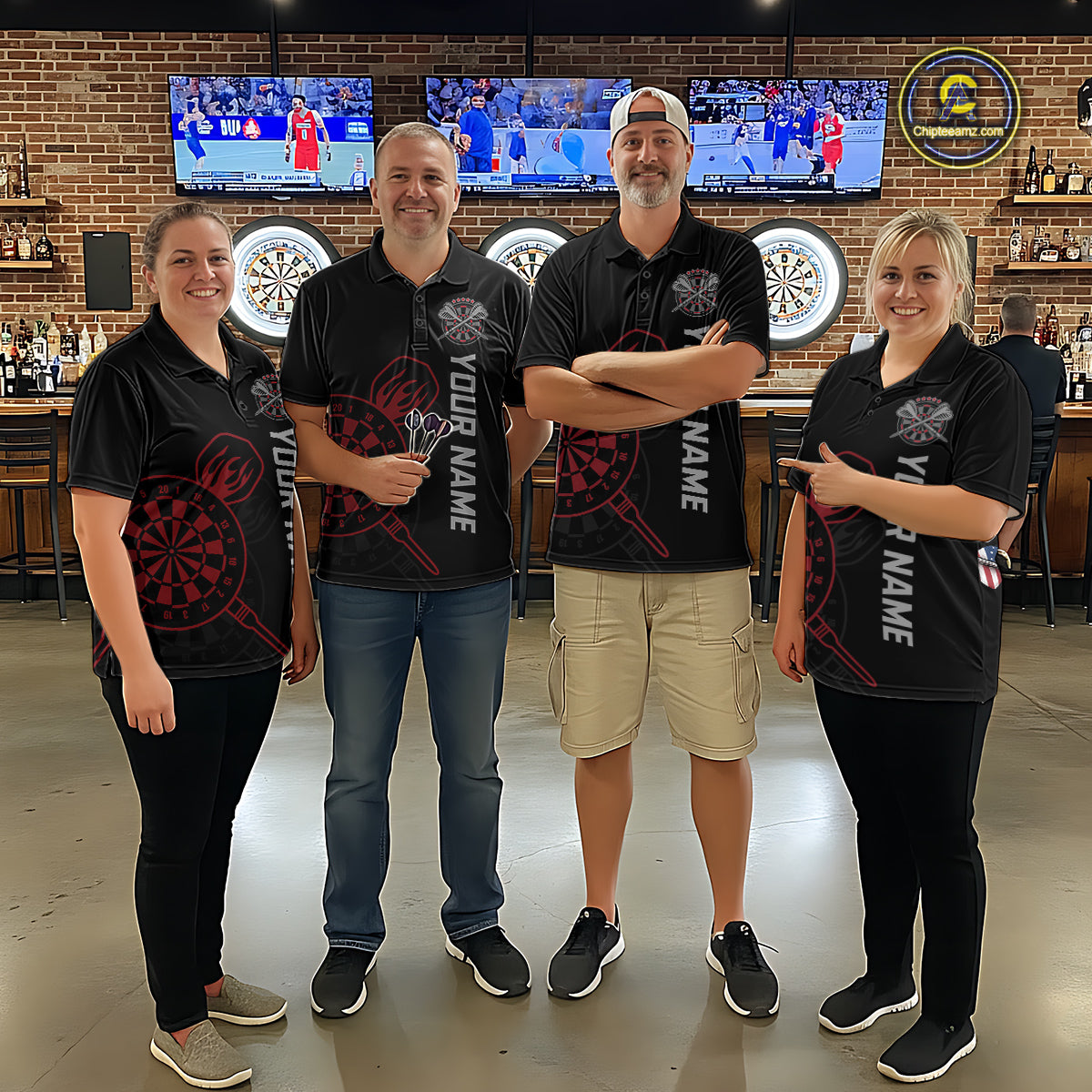 Custom Skull US Flag Dart Shirts For Women Dart Board Shirts Polo & 1/4 Zip Dart Jersey Team NNT127