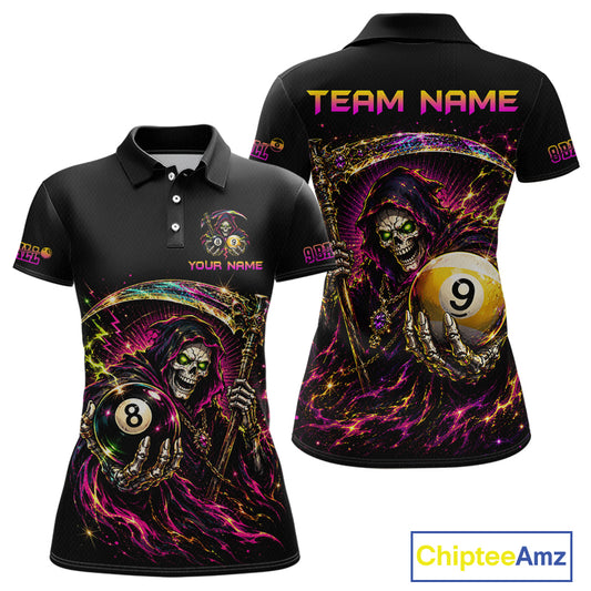 Custom Grim Reaper 8 Ball & 9 Ball Billiard Shirt for Women Billiard Team Jersey Billiard League NNT189