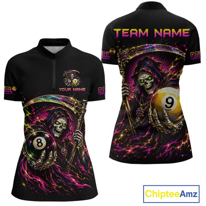 Custom Grim Reaper 8 Ball & 9 Ball Billiard Shirt for Women Billiard Team Jersey Billiard League NNT189