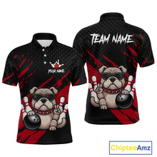 Load image into Gallery viewer, Custom red funny bulldog bowling jersey for men, personalized team bowling polo shirt front view and back view.