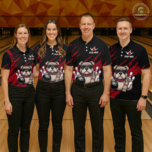 Load image into Gallery viewer, Group of bowlers in red Bulldog team shirts, personalized bowling uniforms front view.