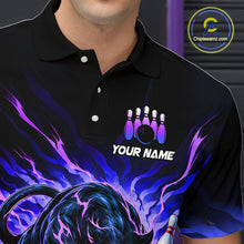 Load image into Gallery viewer, Black polo shirt with a colorful bowling design and 'Your Name' text, featuring the Chipleemz.com logo.