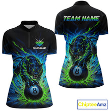 Load image into Gallery viewer, Black polo shirt with a panther holding an 8-ball design on the front, and 'Team Name' text on the back, featuring the brand 'Chiptee Amz'.