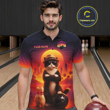 Load image into Gallery viewer, Custom Funny Cat Retro Bowling Jersey for Men Bowling Polo &amp; 1/4 Zip Bowling Team Shirts HNT199