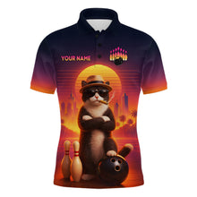 Load image into Gallery viewer, Custom Funny Cat Retro Bowling Jersey for Men Bowling Polo &amp; 1/4 Zip Bowling Team Shirts HNT199