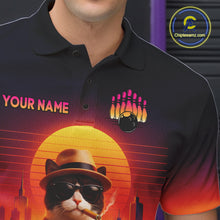 Load image into Gallery viewer, Custom Funny Cat Retro Bowling Jersey for Men Bowling Polo &amp; 1/4 Zip Bowling Team Shirts HNT199