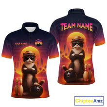 Load image into Gallery viewer, Custom Funny Cat Retro Bowling Jersey for Men Bowling Polo &amp; 1/4 Zip Bowling Team Shirts HNT199