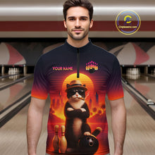 Load image into Gallery viewer, Custom Funny Cat Retro Bowling Jersey for Men Bowling Polo &amp; 1/4 Zip Bowling Team Shirts HNT199