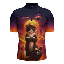 Load image into Gallery viewer, Custom Funny Cat Retro Bowling Jersey for Men Bowling Polo &amp; 1/4 Zip Bowling Team Shirts HNT199