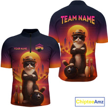Load image into Gallery viewer, Custom Funny Cat Retro Bowling Jersey for Men Bowling Polo &amp; 1/4 Zip Bowling Team Shirts HNT199