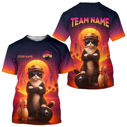 Custom Funny Cat Retro Bowling Shirt for Men Women Bowling Team Shirts Bowling Gifts HNT199