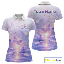 Load image into Gallery viewer, Custom Butterfly Pastel Purple Bowling Shirts For Women, Bowling Team Shirt With Butterflies HNT278