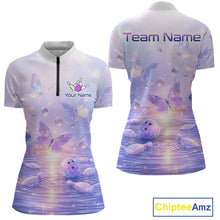 Load image into Gallery viewer, Custom Butterfly Pastel Purple Bowling Shirts For Women, Bowling Team Shirt With Butterflies HNT278