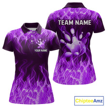 Load image into Gallery viewer, Custom Purple Flame Bowling Jersey for Women Polo &amp; 1/4 Zip Bowling Team Shirts Bowling League HNT150