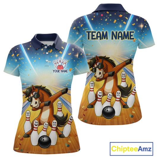 Funny Horse Bowling Jersey for Women Custom Bowling Team Shirts Bowling League Polo & 1/4 Zip HNT182