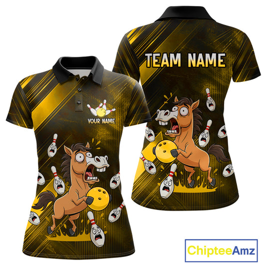 Custom Yellow Funny Horse Bowling Jersey for Women Bowling Team Shirts Bowling Tournament HNT184