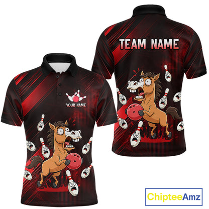 Custom Red Funny Horse Bowling Jersey for Men Bowling Team Shirts Bowling Tournament HNT184
