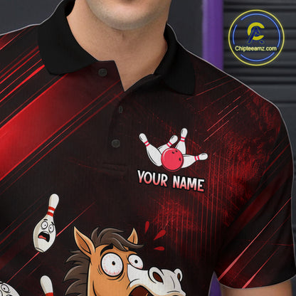 Custom Red Funny Horse Bowling Jersey for Men Bowling Team Shirts Bowling Tournament HNT184
