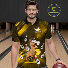 Load image into Gallery viewer, Custom Yellow Funny Horse Bowling Jersey for Men Bowling Team Shirts Bowling Tournament HNT184