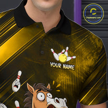 Load image into Gallery viewer, Custom Yellow Funny Horse Bowling Jersey for Men Bowling Team Shirts Bowling Tournament HNT184