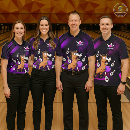 Custom Purple Funny Horse Bowling Jersey for Women Bowling Team Shirts Bowling Tournament HNT184