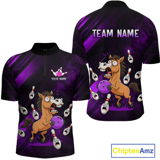Custom Purple Funny Horse Bowling Jersey for Men Bowling Team Shirts Bowling Tournament HNT184