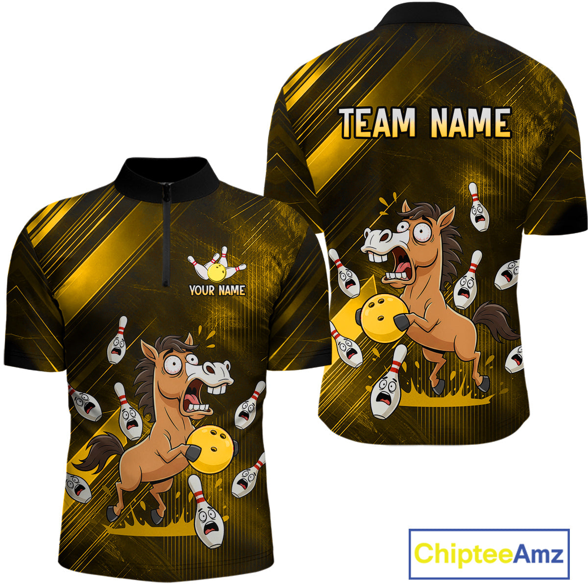 Custom Yellow Funny Horse Bowling Jersey for Men Bowling Team Shirts Bowling Tournament HNT184