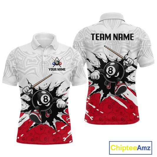 Customizable polo shirt with 8-ball design on a white background, featuring 'Chiptee Amz' branding.