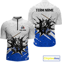 Load image into Gallery viewer, Two views of a sports jersey with billiards design and customizable text, featuring the brand 'Chiptee Amz'.