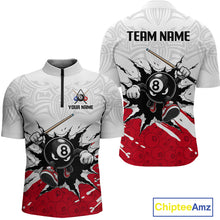 Load image into Gallery viewer, Two views of a sports jersey with billiards design and customizable text, featuring the brand 'Chiptee Amz'.
