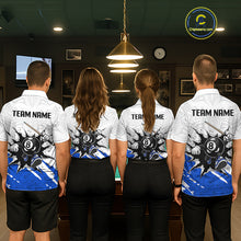 Load image into Gallery viewer, Four people wearing matching sports jerseys with 'Team Name' printed on the back, standing in a room with a pool table.