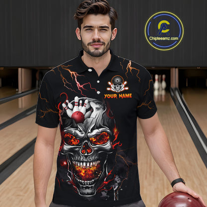 Thunder Bowling Jerseys Men Polo & 1/4 Zip Shirt Skull Bowling Shirt for Men HNT01