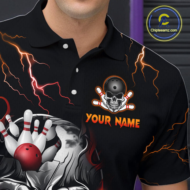 Thunder Bowling Jerseys Men Polo & 1/4 Zip Shirt Skull Bowling Shirt for Men HNT01