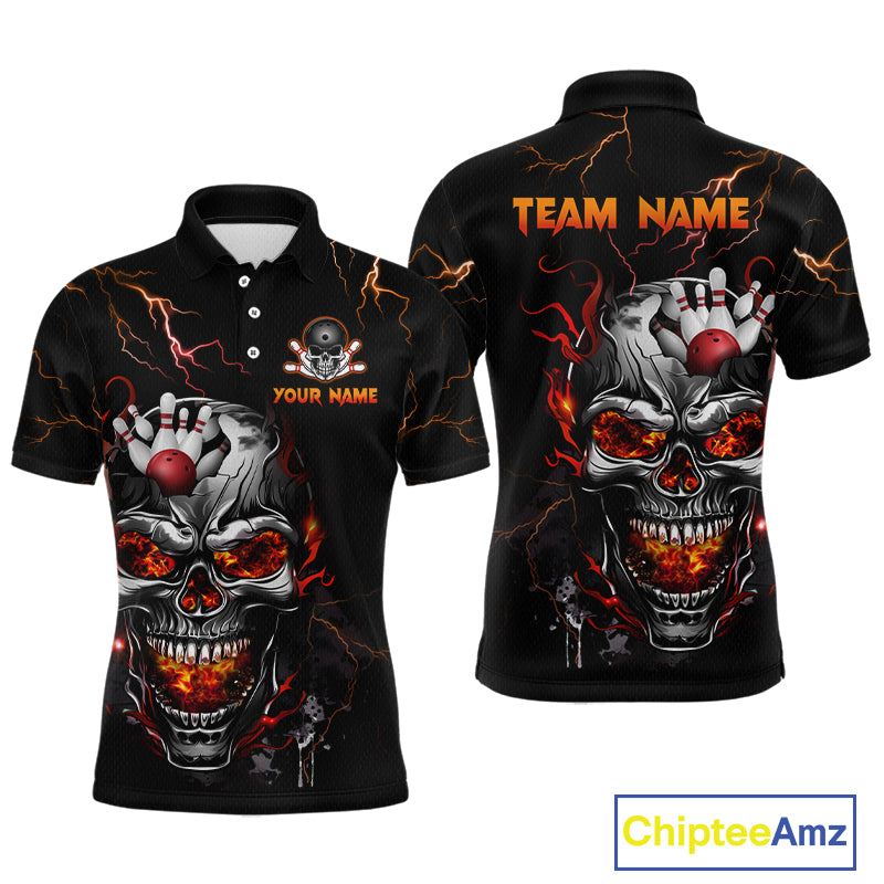 Thunder Bowling Jerseys Men Polo & 1/4 Zip Shirt Skull Bowling Shirt for Men HNT01