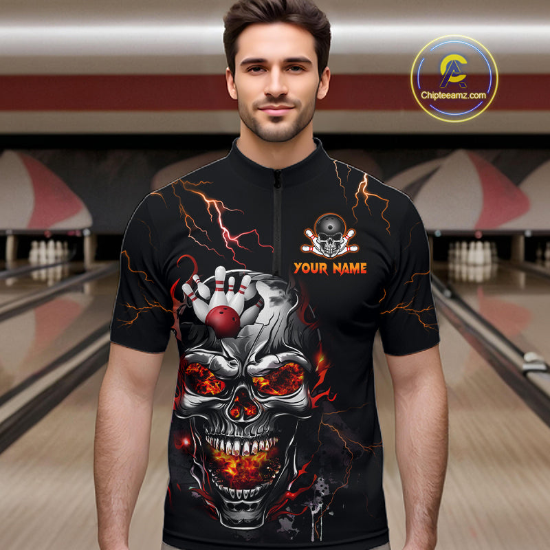 Thunder Bowling Jerseys Men Polo & 1/4 Zip Shirt Skull Bowling Shirt for Men HNT01