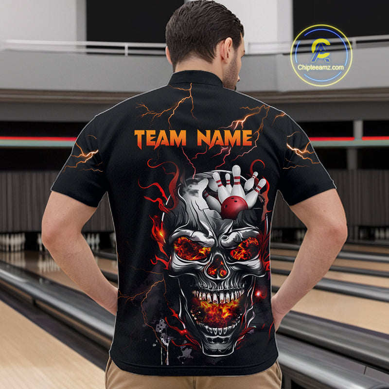 Thunder Bowling Jerseys Men Polo & 1/4 Zip Shirt Skull Bowling Shirt for Men HNT01