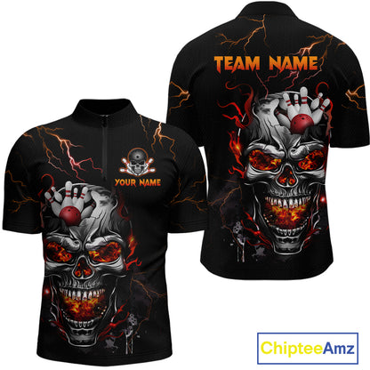 Thunder Bowling Jerseys Men Polo & 1/4 Zip Shirt Skull Bowling Shirt for Men HNT01